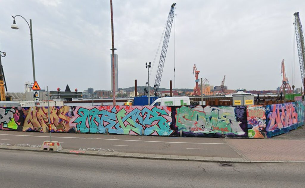 Graffitivägg vid Masthuggskajen i Göteborg